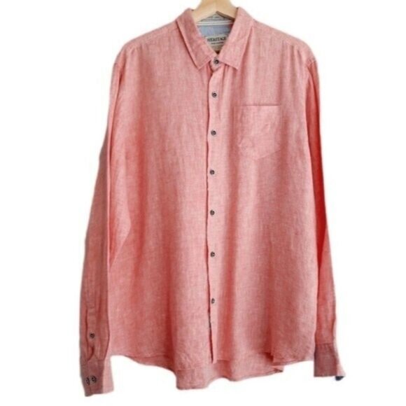 HERITAGE 100% Soft Linen Button Down Shirt Pink Men's Sz XL - Picture 1 of 9